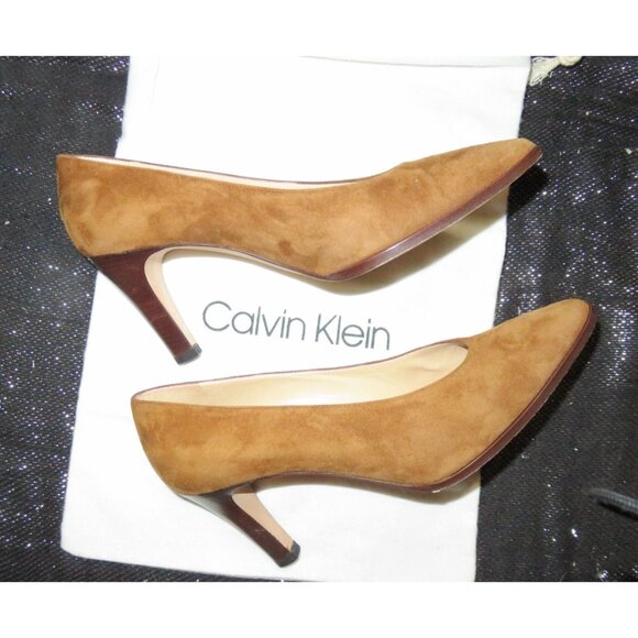 Calvin Klein Suede Leather Pointed Toe Pumps size 6 Color is Spice Brown - Picture 5 of 11